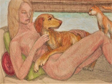 图画 标题为“Nude on a Couch wit…” 由Edwin Loftus, 原创艺术品, 粉彩 安装在其他刚性面板上