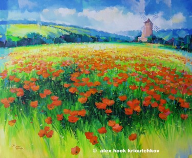 绘画 标题为“Amapolas IV” 由Alex Hook Krioutchkov, 原创艺术品, 油 安装在木质担架架上
