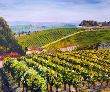 Painting titled "Vignoble" by Gyslaine Pachet Micheneau, Original Artwork, Oil