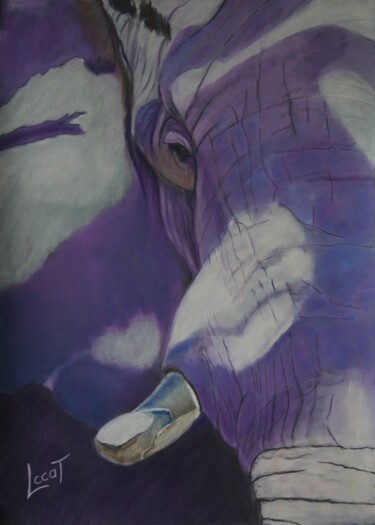 Painting titled "Hathi l 'éléphant" by Catherine Costet (Lccat), Original Artwork, Pastel