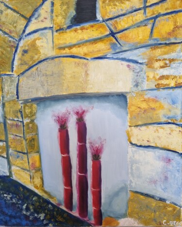 Painting titled "Mur florissant" by Cathy Occo, Original Artwork, Oil
