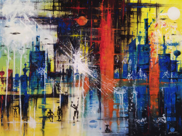 Schilderij getiteld "Urban Life" door Tayyar Özkan, Origineel Kunstwerk, Acryl