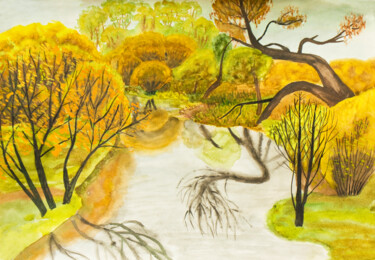 Autumn landscape with lake 绘画 标题为“Autumn landscape w…” 由Irina Afonskaya, 原创艺术品, 水彩