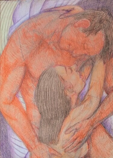 图画 标题为“Lovers 61” 由Edwin Loftus, 原创艺术品, 粉彩 安装在其他刚性面板上