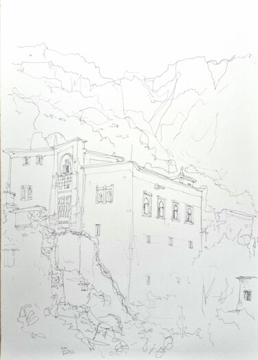 Dessin intitulée "Maison ancienne, ré…" par Pierre Milosavljevic, Œuvre d'art originale, Encre