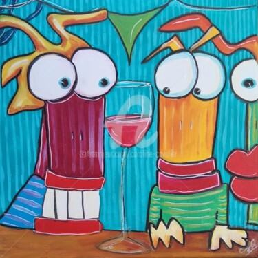 Le verre à moitié plein Malerei mit dem Titel "Le verre à moitié p…" von Caroline Cavalier, Original-Kunstwerk, Acryl