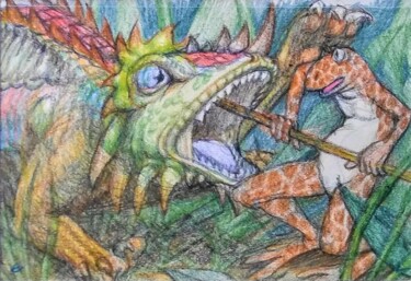 图画 标题为“Newt against the Dr…” 由Edwin Loftus, 原创艺术品, 粉彩 安装在其他刚性面板上