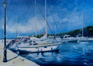 Peinture intitulée "Harbour" par Artem Grunyka, Œuvre d'art originale, Huile Monté sur Châssis en bois