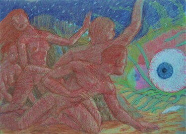 图画 标题为“Crawling Eyes Attac…” 由Edwin Loftus, 原创艺术品, 粉彩 安装在其他刚性面板上
