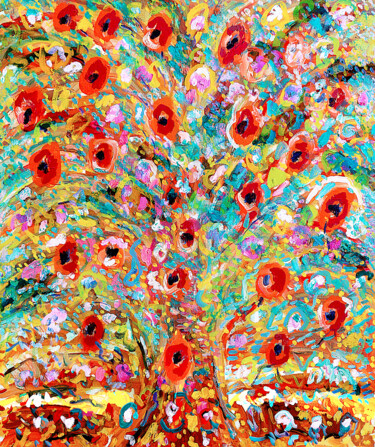 Malerei mit dem Titel "Arbre fleur" von Jean Mirre, Original-Kunstwerk, Öl Auf Keilrahmen aus Holz montiert