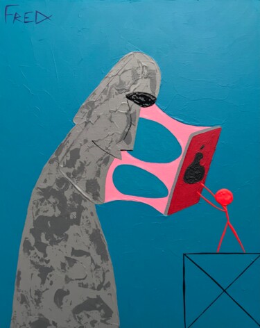 Painting titled "Moaï Scotché" by Frédéric Cadiou, Original Artwork, Acrylic Mounted on Wood Panel