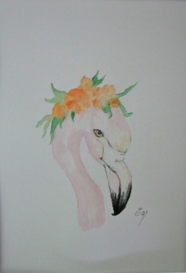 FLAMANT ROSE - aquarelle originale UNIQUE Painting titled "FLAMANT ROSE - aqua…" by Eliane Morvan (CREADELI "les petits bonheurs d'Eli"), Original Artwork, Watercolor