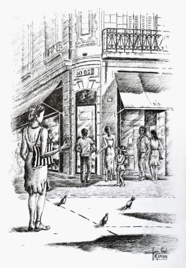 Painting titled "Promenade hors du t…" by Jean-Paul Ramon, Original Artwork, Ink