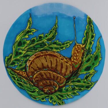 图画 标题为“Snail in foliage.” 由Oxana Kondratenko, 原创艺术品, 标记