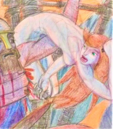The Captive is Freed by Herself 图画 标题为“The Captive is Free…” 由Edwin Loftus, 原创艺术品, 粉彩 安装在其他刚性面板上