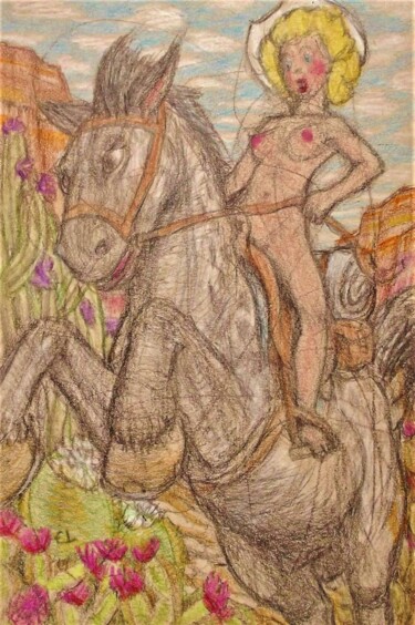 图画 标题为“Nude Riding in the…” 由Edwin Loftus, 原创艺术品, 粉彩 安装在其他刚性面板上