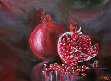 Still life with garnets Painting titled "Still life with gar…" by Anna Pavlovich-Naneva, Original Artwork, Oil Mounted on Wood Stretcher frame