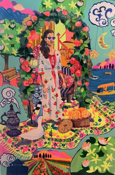 Painting titled "A Kashmiri Mid-summ…" by Simple Mohanty Pani, Original Artwork, Acrylic Mounted on Wood Stretcher frame