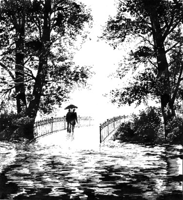 图画 标题为“Two under an Umbrel…” 由Владимир Абаимов, 原创艺术品, 墨
