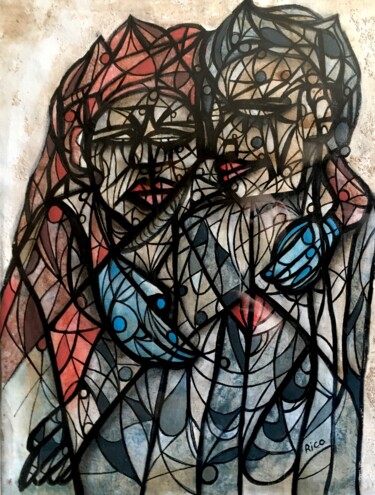 A deux - art contemporain - abstrait - portrait Картина под названием "A deux - art contem…" - Eric Leroy (Rico), Подлинное произведение искусства, Акрил