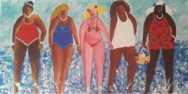 Peinture intitulée "COPINES DE PLAGE" par Christiane Guerry, Œuvre d'art originale, Acrylique Monté sur Châssis en bois