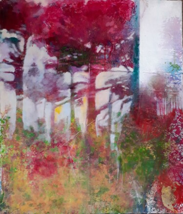 Painting titled "SAISON ROUGE" by Elma Sanchez Le Meur, Original Artwork, Acrylic Mounted on Wood Stretcher frame