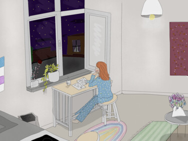 제목이 "Pensées nocturnes"인 디지털 아트 Poemma로, 원작, 디지털 페인팅