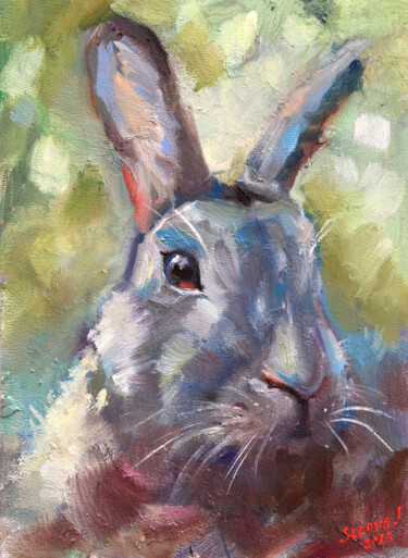 绘画 标题为“Rabbit Art Artwork…” 由Valerie Serova, 原创艺术品, 油 安装在纸板上