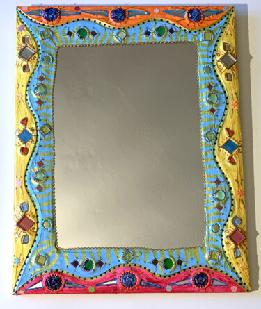 miroir mosaïque et peinture " miroir dynamique" 42 X 54 cm- Design getiteld "miroir mosaïque et…" door Odile Maffone Mosaïque Joyeuse, Origineel Kunstwerk, Acryl Gemonteerd op Houten p…