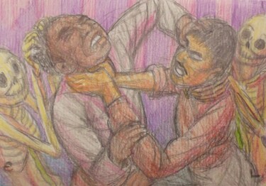 Drawing titled "Men Battle as Death…" by Edwin Loftus, Original Artwork, Pastel Mounted on Other rigid panel
