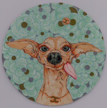 Dessin intitulée "Small dog Chanel 1" par Oxana Kondratenko, Œuvre d'art originale, Marqueur