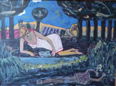 Painting titled "Sous les pins" by Clotilde Lienhardt (CLO), Original Artwork, Acrylic Mounted on Aluminium