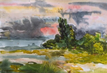 Malerei mit dem Titel "last ray of summer" von Irina Kindritska, Original-Kunstwerk, Aquarell