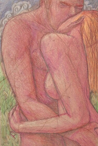 「Lovers 71」というタイトルの描画 Edwin Loftusによって, オリジナルのアートワーク, パステル その他の剛性パネルにマウント