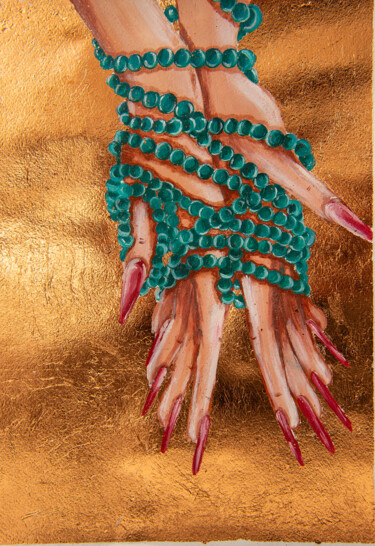Red nails and turquoise beads beautiful wall decor Картина под названием "Red nails and turqu…" - Elena Polak, Подлинное произведение искусства, Акрил