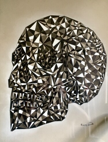 Drawing titled "Skull#5 - art conte…" by Eric Leroy (Rico), Original Artwork, Ink