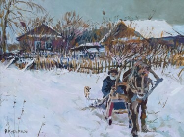 Pittura intitolato "Деревня зимой" da Vladimir Kuriakov (Vladimir Kuryakov), Opera d'arte originale, Olio Montato su Telaio…
