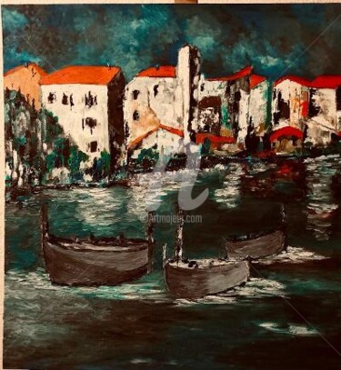 Peinture intitulée "Retour au port" par Yves Perrotte, Œuvre d'art originale, Huile