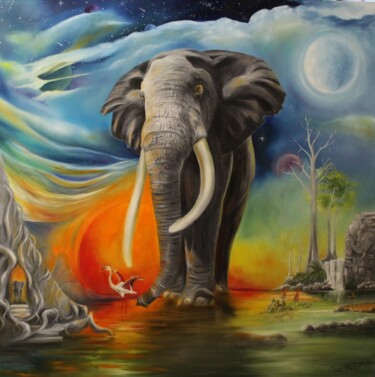 Painting titled "Portail céleste" by Claude Maguet, Original Artwork, Oil