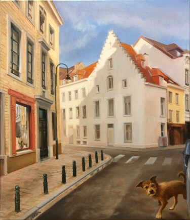 Peinture intitulée ""Le Zinneke"" par Olivier Rose, Œuvre d'art originale, Huile Monté sur Châssis en bois