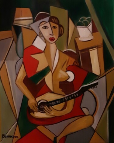 绘画 标题为“Femme Avec guitare” 由Olena Blinnikova, 原创艺术品, 油 安装在木质担架架上