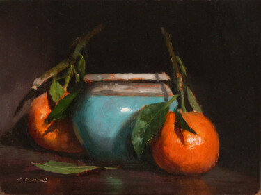 Peinture intitulée "Clémentines et pot…" par Pascal Giroud, Œuvre d'art originale, Huile