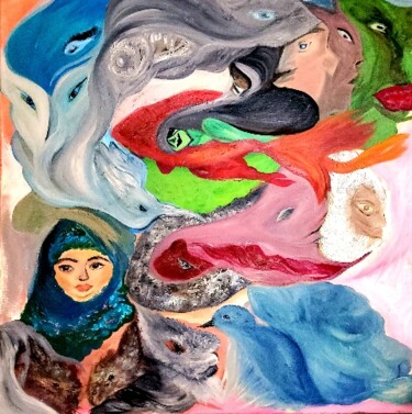 绘画 标题为“Маските който носим” 由Anna Mytavska (Cabrerra), 原创艺术品, 油 安装在木质担架架上