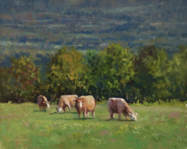 Peinture intitulée "4 Vaches vers Gap" par Pascal Giroud, Œuvre d'art originale, Huile