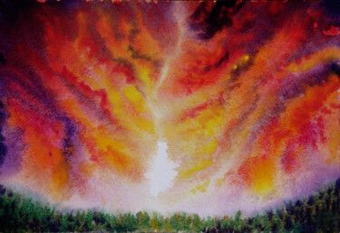 Painting titled "Fire Orange and Red…" by Jean-Marc Quilichini, Original Artwork, Watercolor