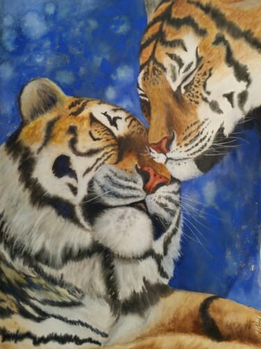 Schilderij getiteld "Tenderness of preda…" door Galina N, Origineel Kunstwerk, Aquarel