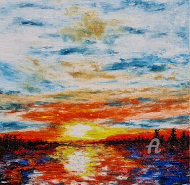 绘画 标题为“Red Lake 1” 由Daniel Urbaník, 原创艺术品, 油