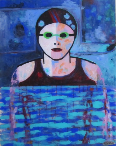 Peinture intitulée "NADADOR AZUL" par Francisco Serrano Gutierrez, Œuvre d'art originale, Acrylique