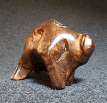 Skulptur mit dem Titel "Boeuf musqué" von Bernard Geoffroy, Original-Kunstwerk, Holz