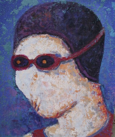 绘画 标题为“NADADOR MUDO AZUL” 由Francisco Serrano Gutierrez, 原创艺术品, 油 安装在木板上